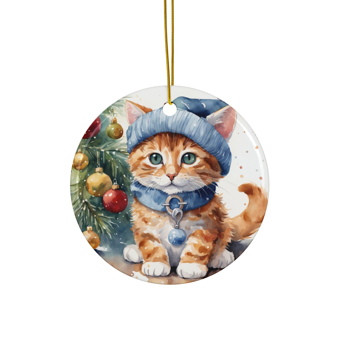 Christmas Cat Ceramic Disc Ornament       Item #1288159