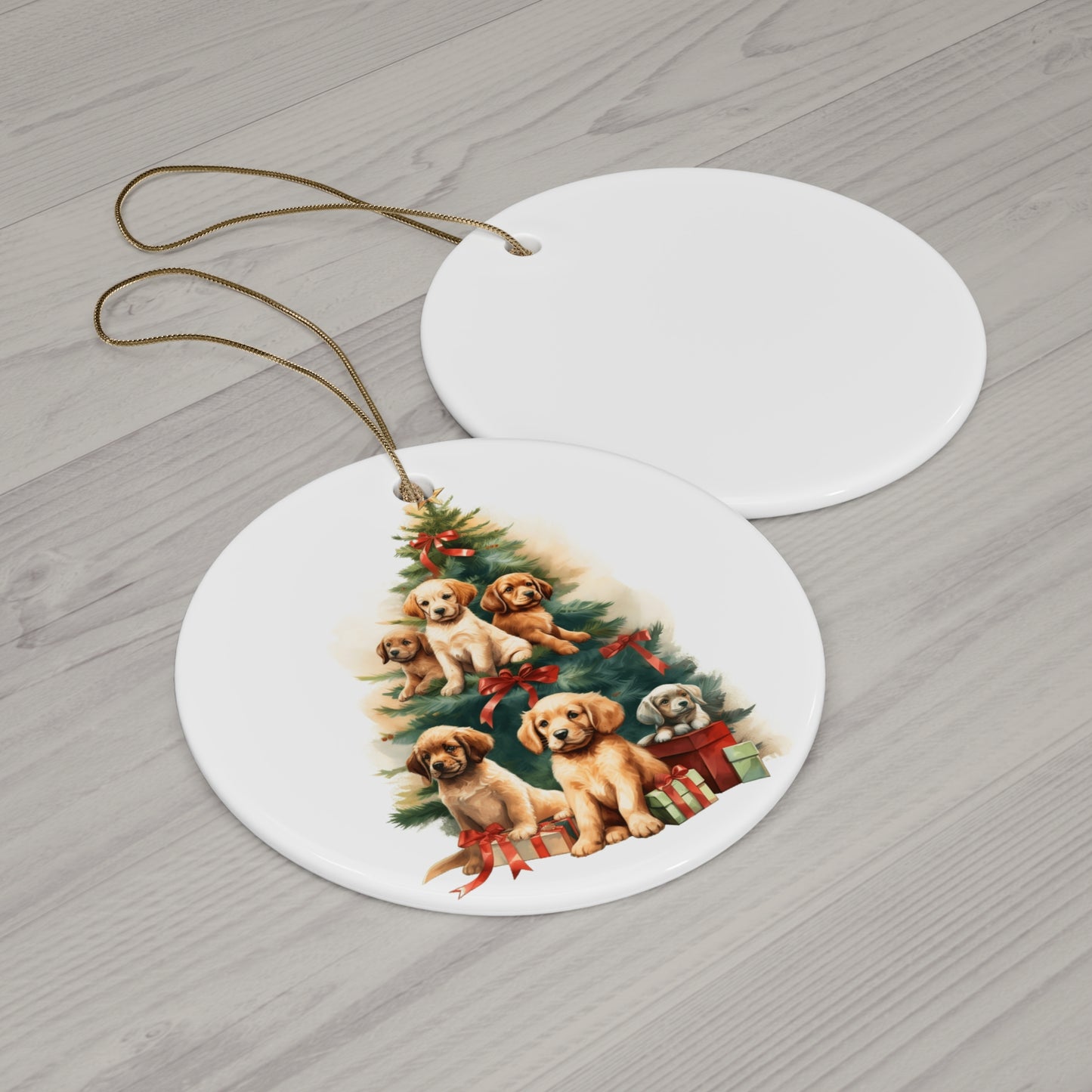 Christmas Tree Dogs Ceramic Disc Ornament             Item #6559637