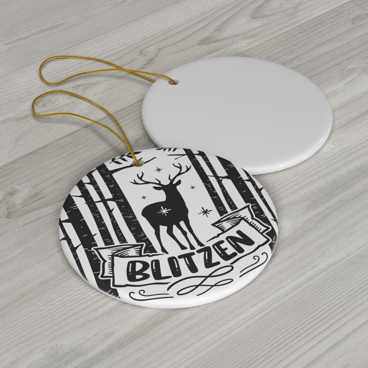 Blitzen Ceramic Disc Ornament          Item #9581633