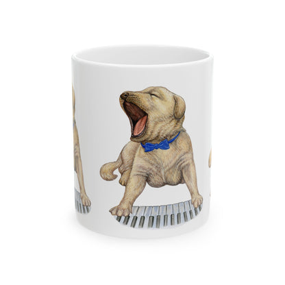 Piano Puppy Ceramic Mug — Cute Yawning Lab Puppy Coffee Cup  11oz   Item #565301