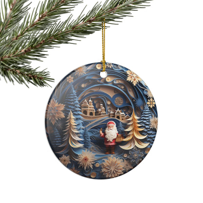 Ceramic Christmas Ornament with Santa and Winter Village Design   Item #768646