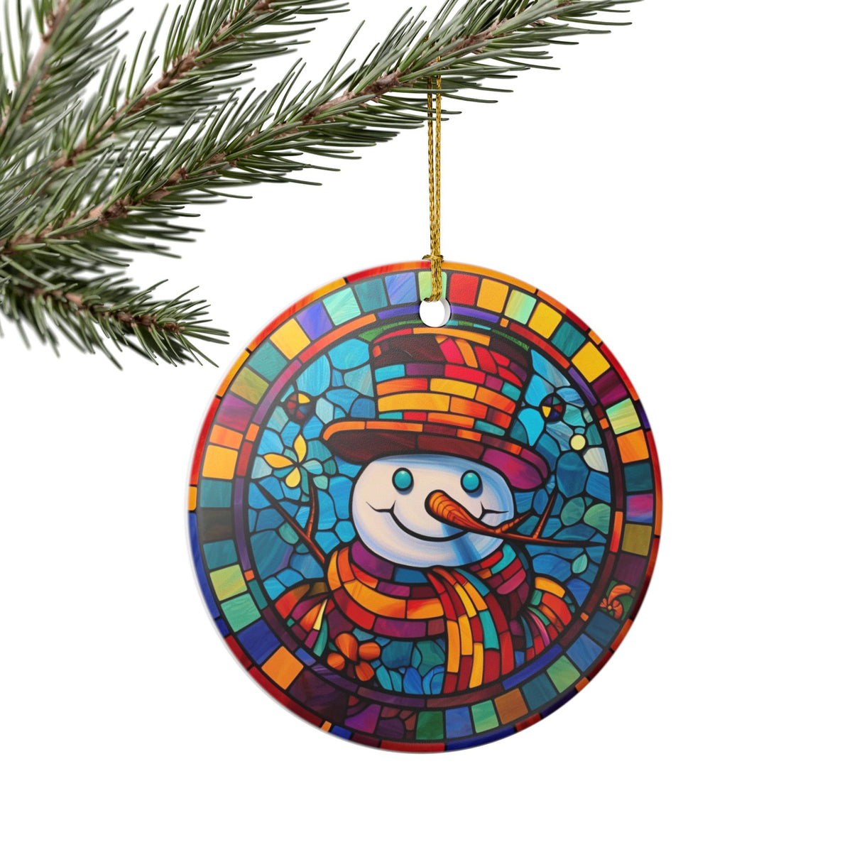 Stained Glass Snowman Ceramic Ornament   Item #61321