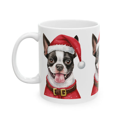 Christmas Boston Terrier Mug – Cute Dog in Santa Hat Ceramic Coffee Cup 11oz   Item #514929