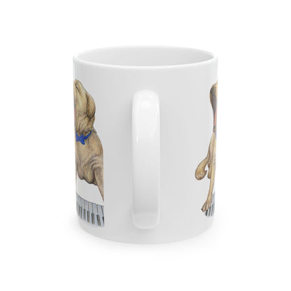 Piano Puppy Ceramic Mug — Cute Yawning Lab Puppy Coffee Cup  11oz   Item #565301