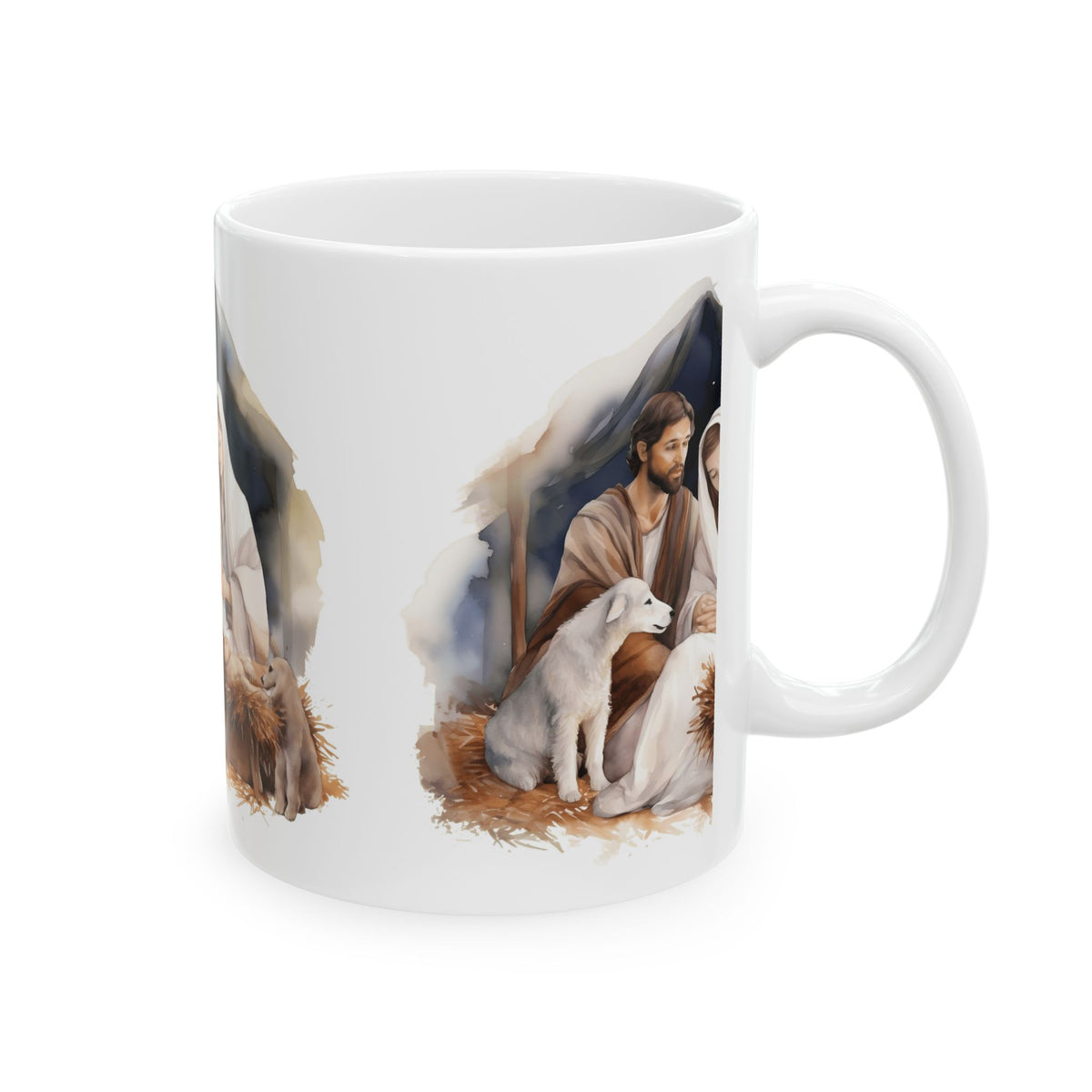 Nativity Scene Ceramic Mug — Mary, Joseph & Baby Jesus Christmas Coffee Cup 11oz  Item #683404