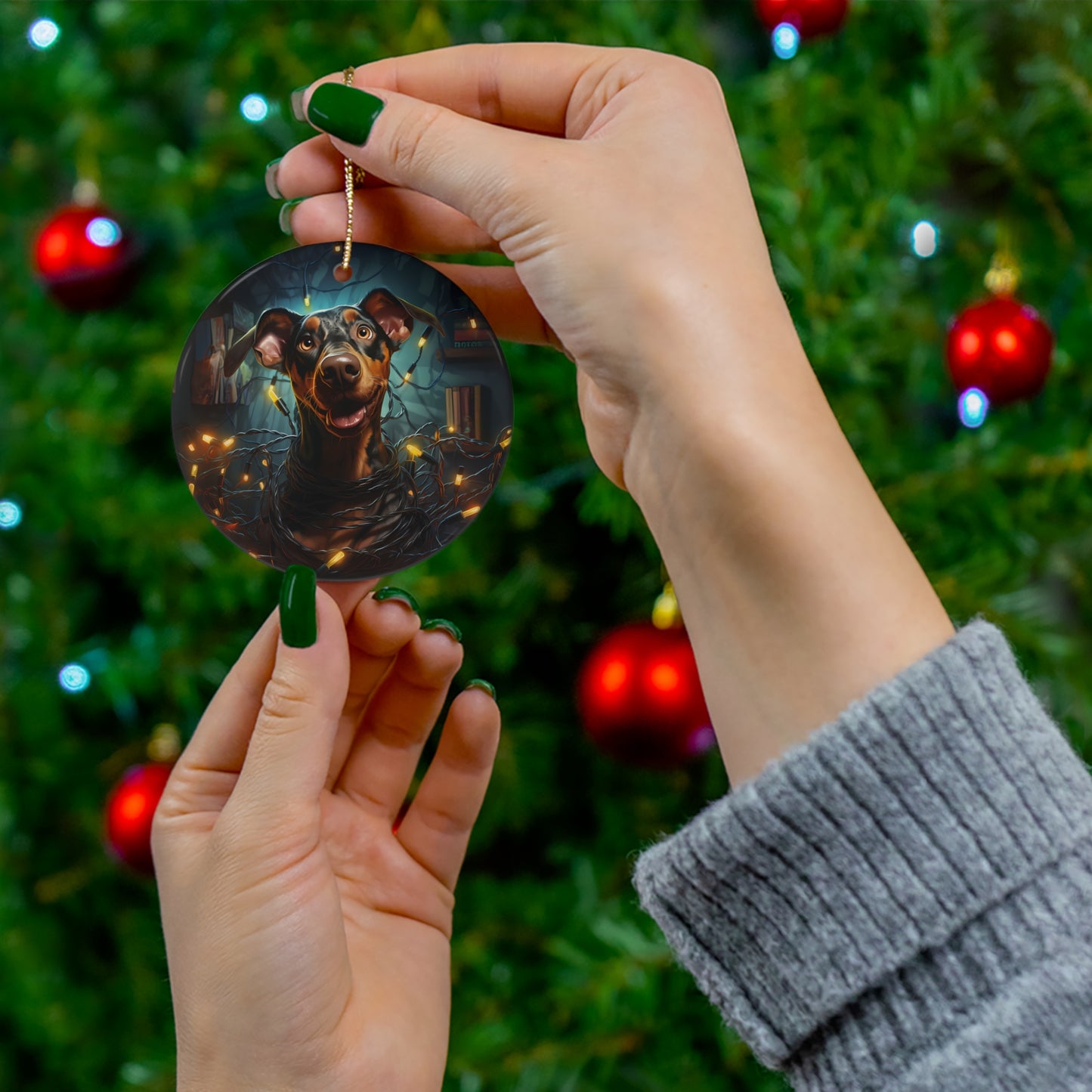 Ceramic Ornament - Xmas Dog With Lights       Item #3644976