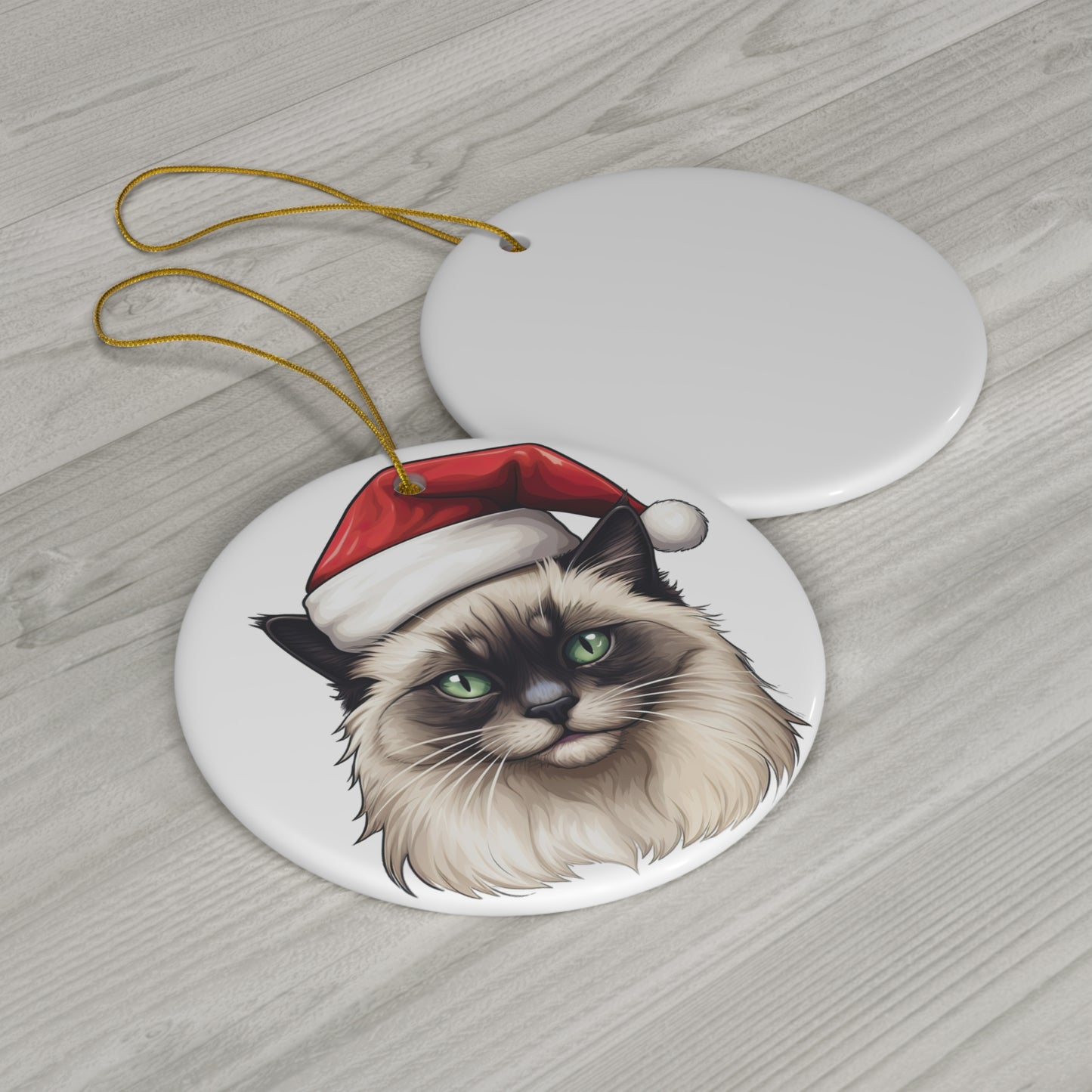 Ceramic Ornament - Birman Cat With Santa Hat      Item #8788385