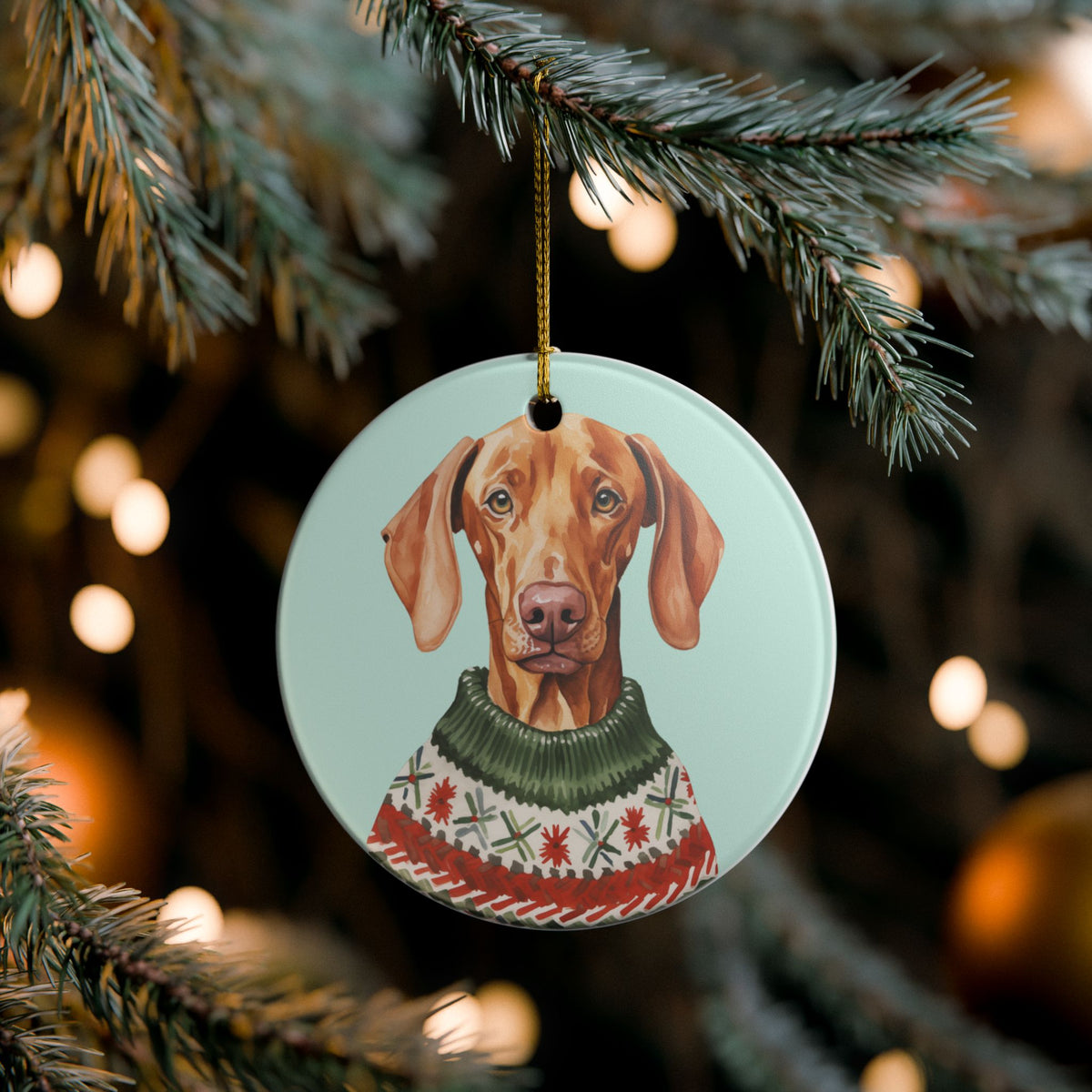 Festive Dog With Sweater Ceramic Christmas Ornament   Item #352433
