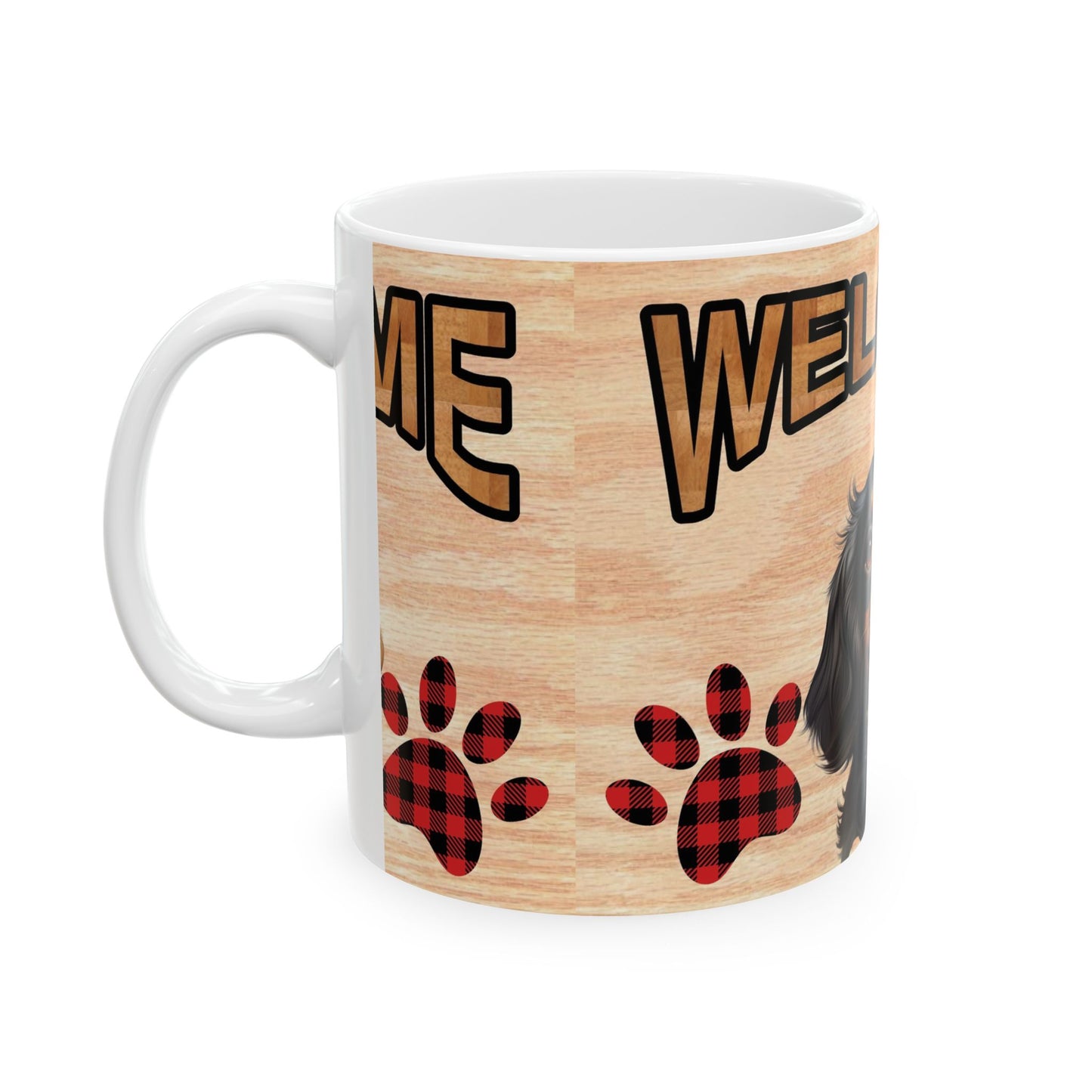 Welcome Dog Illustration Ceramic Mug – Cute Paw Print Coffee Cup 11oz    Item #375234