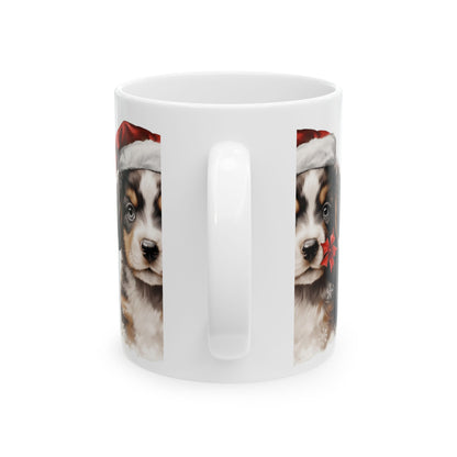 Christmas Puppy Ceramic Mug — Bernese Puppy with Santa Hat 11oz  Item #847597
