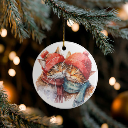 Cozy Winter Cats Ceramic Ornament   Item #84408