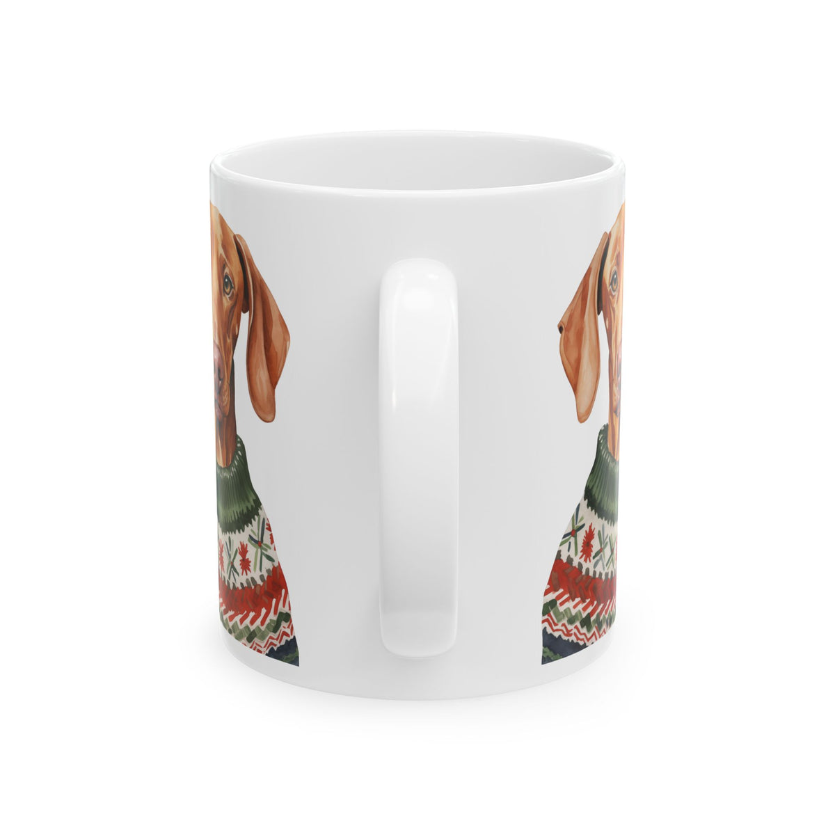 Dog Lover Mug — Vizsla in Festive Christmas Sweater Ceramic Coffee Cup 11oz   Item #91035