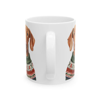 Dog Lover Mug — Vizsla in Festive Christmas Sweater Ceramic Coffee Cup 11oz   Item #91035
