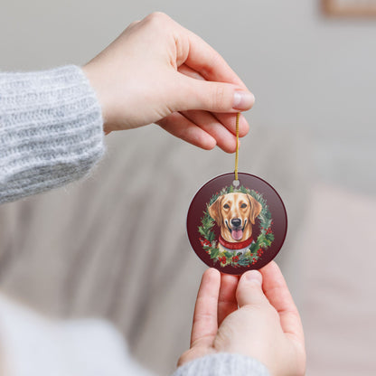 Festive Dog With Christmas Wreath Ceramic Ornament   Item #484209