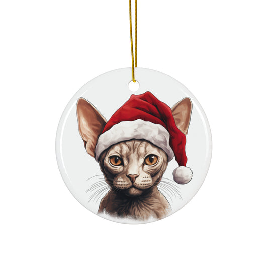 Ceramic Ornament - Devon Rex Kitten With Santa Hat      Item #6314682