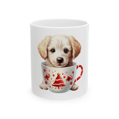 Cute Puppy in Christmas Mug Ceramic Coffee Mug — Holiday Dog Lover Gift 11oz   Item #453288