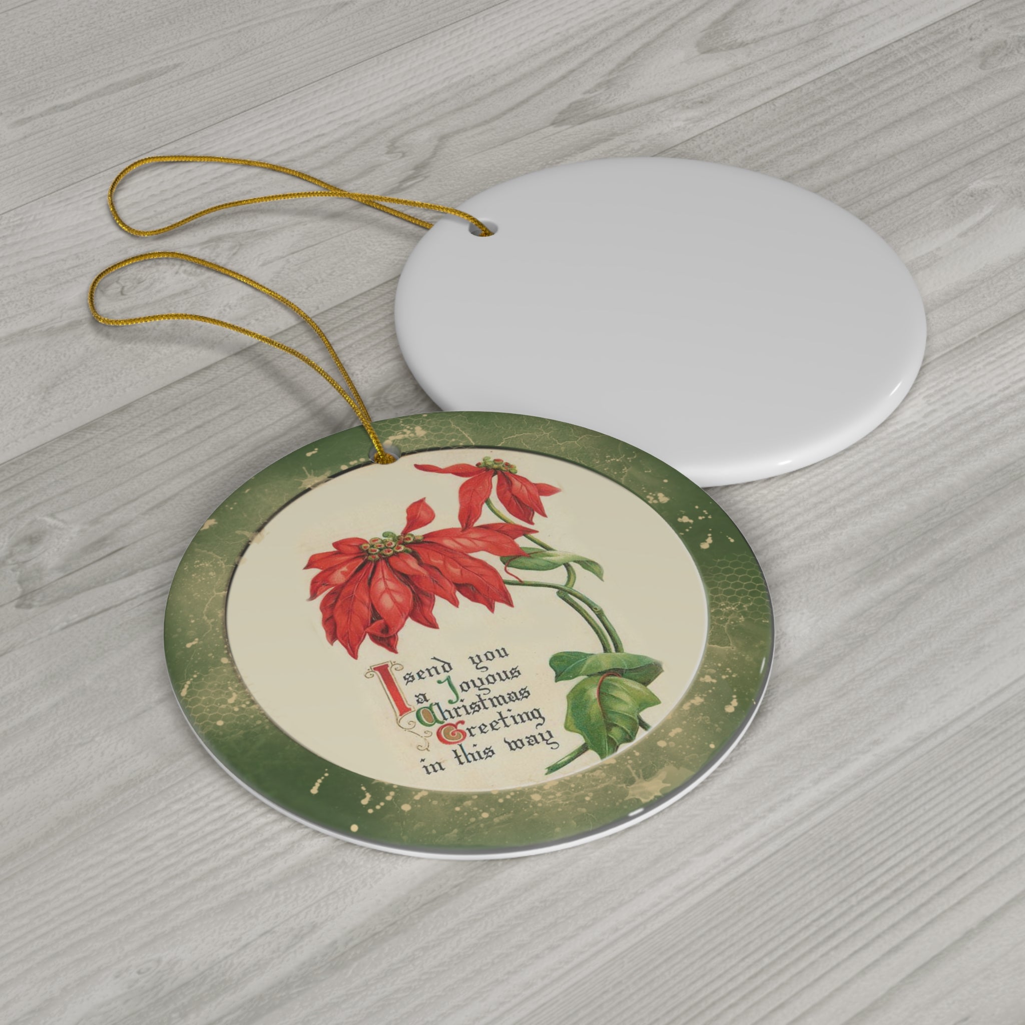 Poinsette Ceramic Disc Ornament      Item #1621818