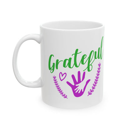 Grateful Floral Ceramic Mug — Inspirational Tea Coffee Cup 11oz   Item #326343