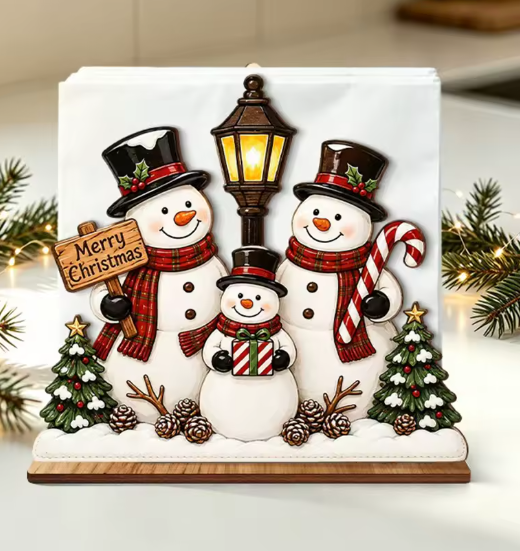 Snowman Family Wooden Napkin Holder By Santa's Creations