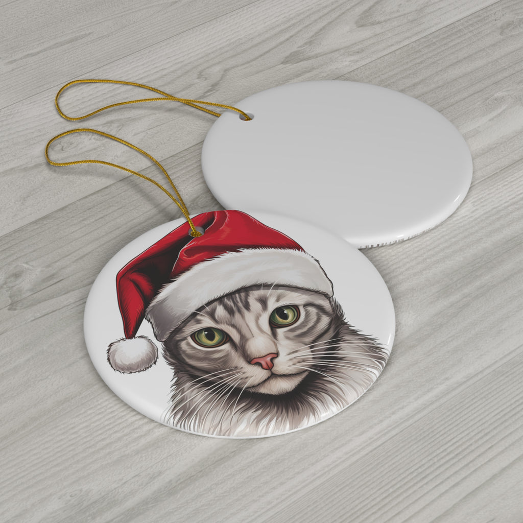 Arabian Mau Cat With Santa Hat Ceramic Ornament      Item #2865792
