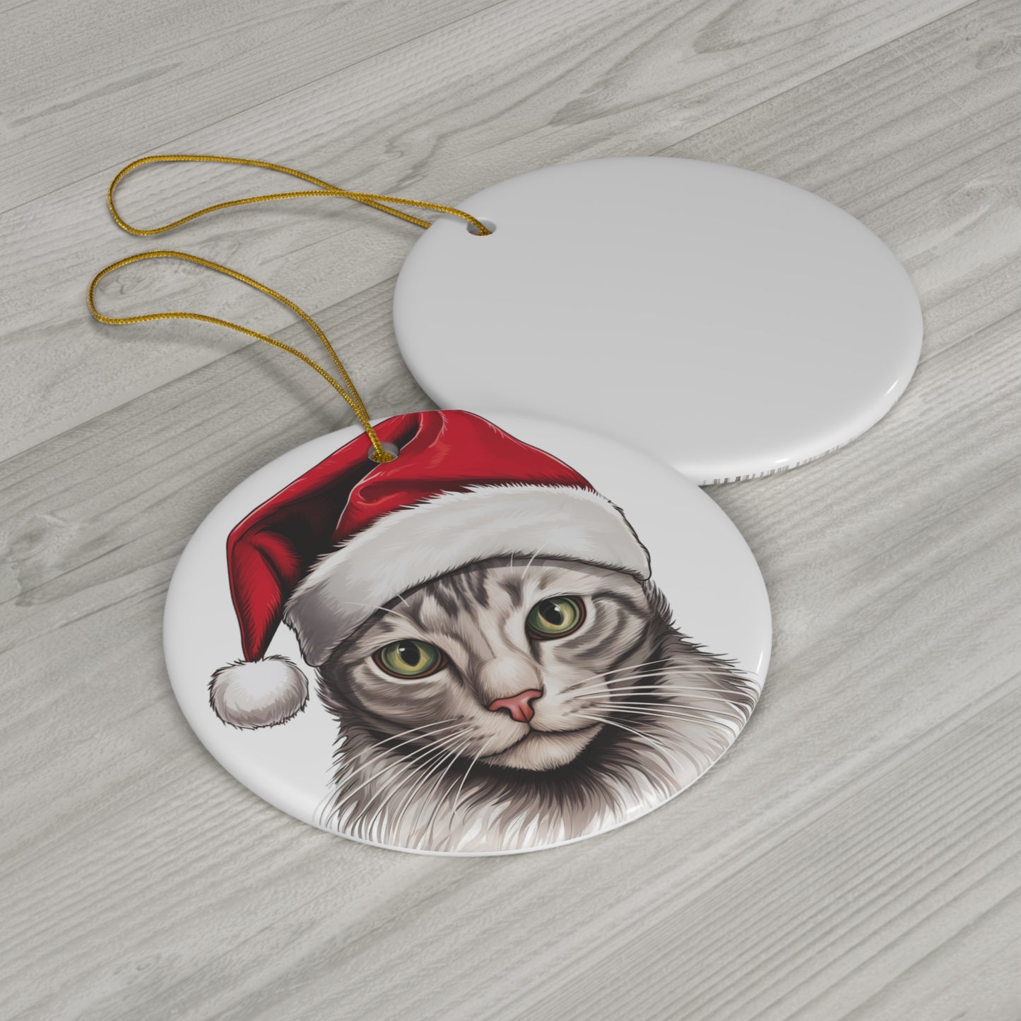 Arabian Mau Cat With Santa Hat Ceramic Ornament      Item #2865792