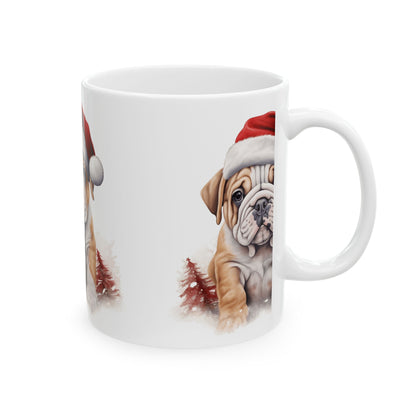 Christmas Bulldog Mug — Cute Puppy in Santa Hat Holiday Coffee Cup 11oz  Item #680852