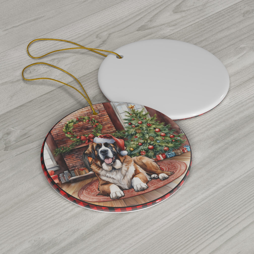 Ceramic Ornament - Saint Bernard Christmas Dog       Item #5953602