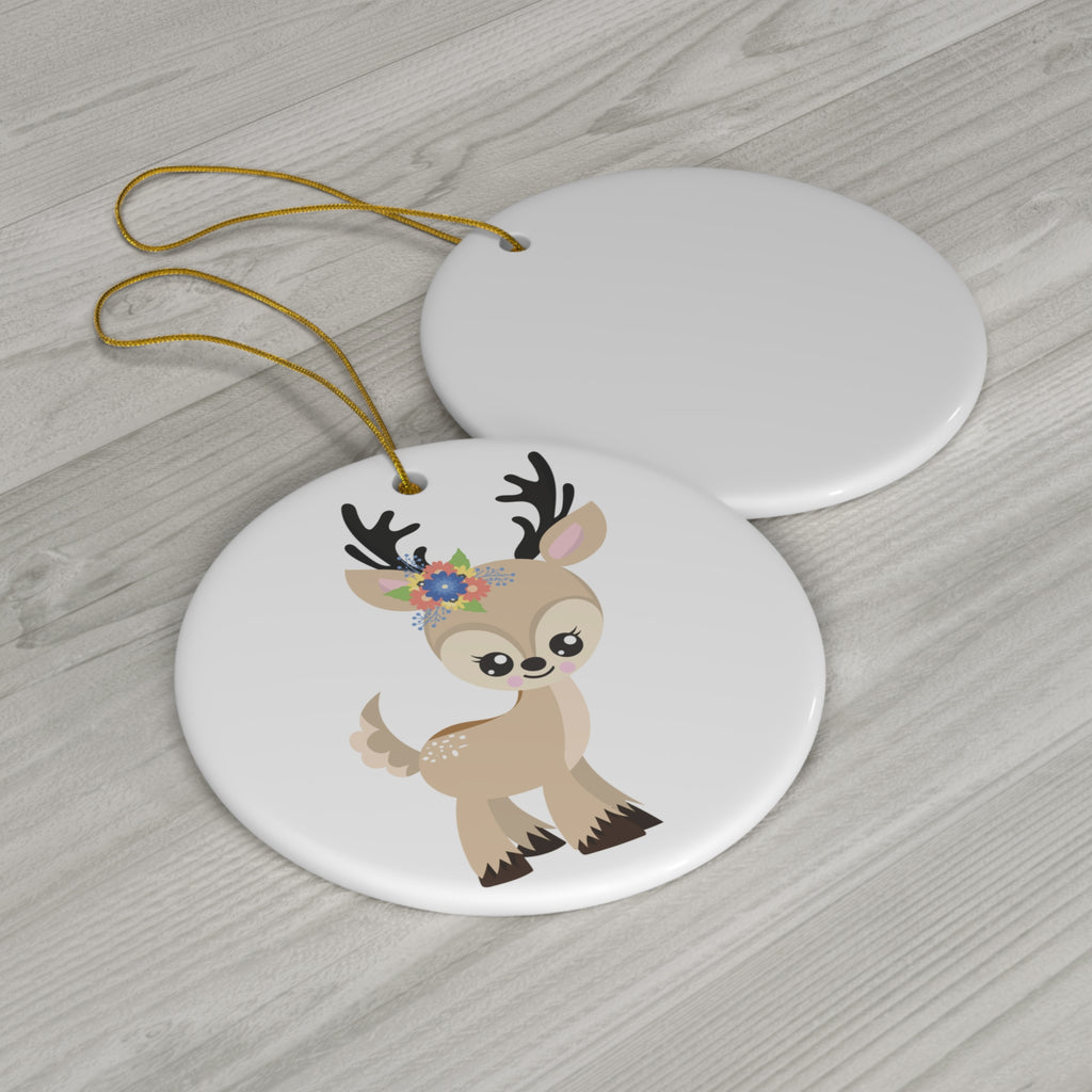 Floral Deer Ceramic Deer Ornament         Item #20885