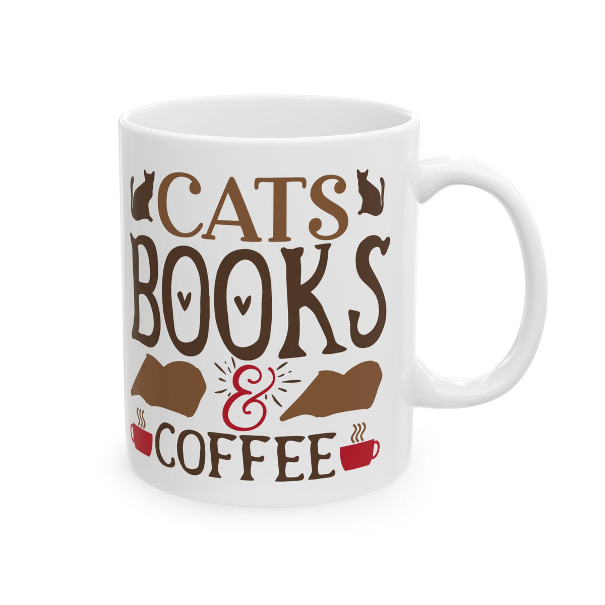 Book Lover Mug — "Cats, Books & Coffee" Ceramic Coffee Tea Cup 11oz  Item #328567