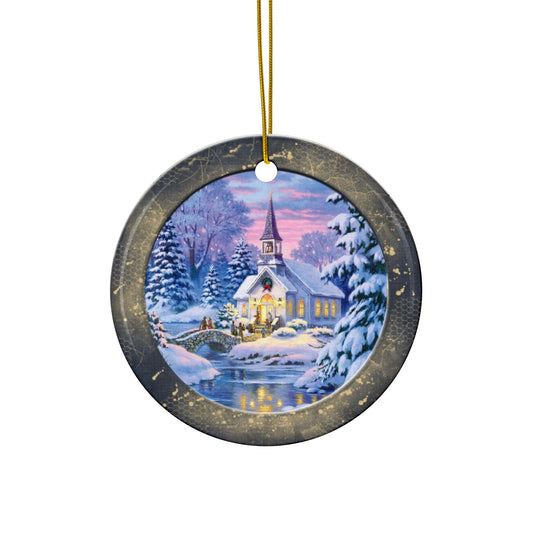 Winter Scene Ceramic Disc Ornament            Item #8038326