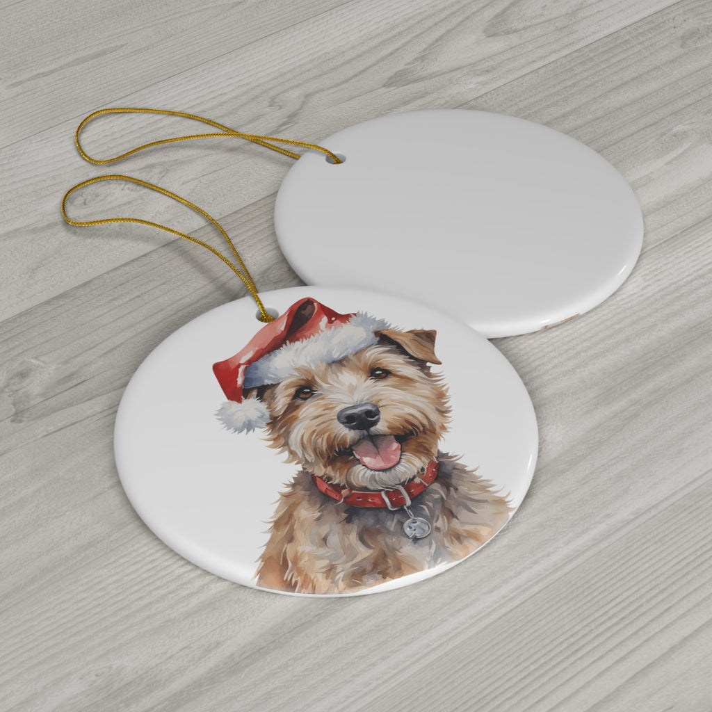 Glen Of Imaal Terrier Dog With Santa Hat Ceramic Disc Ornament       Item #202427