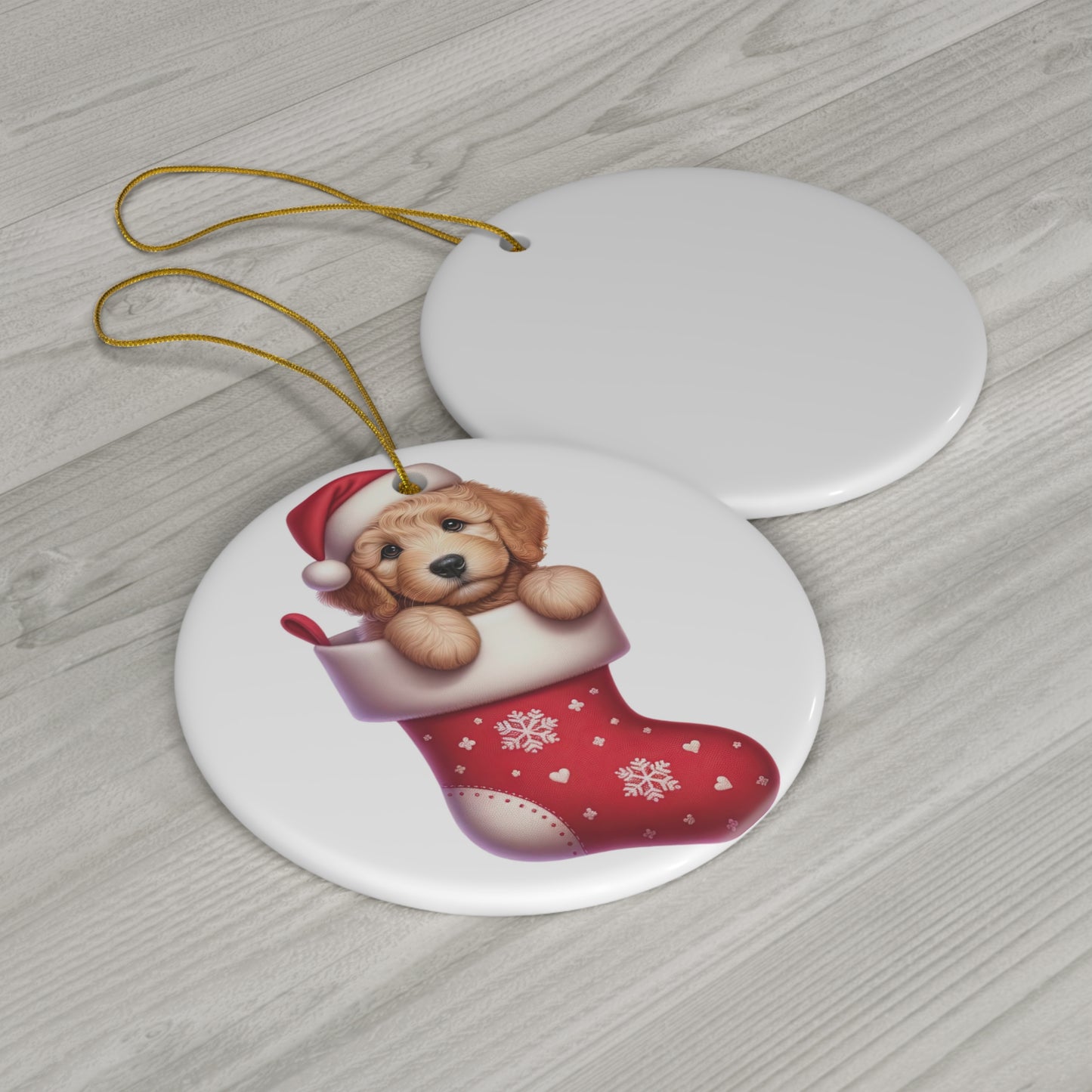 Goldendoodle Christmas Stocking Ceramic Disc Ornament     Item #3629894