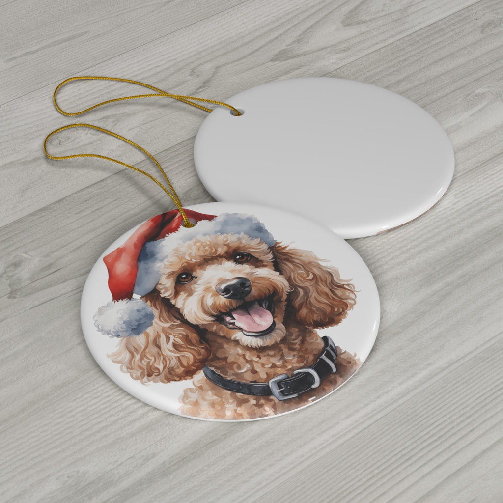 Poodle Dog With Santa Hat Ceramic Disc Ornament        Item #1431149