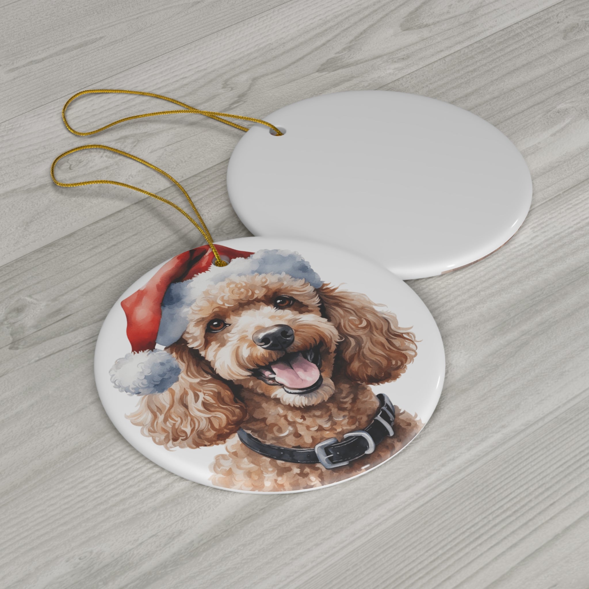 Poodle Dog With Santa Hat Ceramic Disc Ornament        Item #1431149