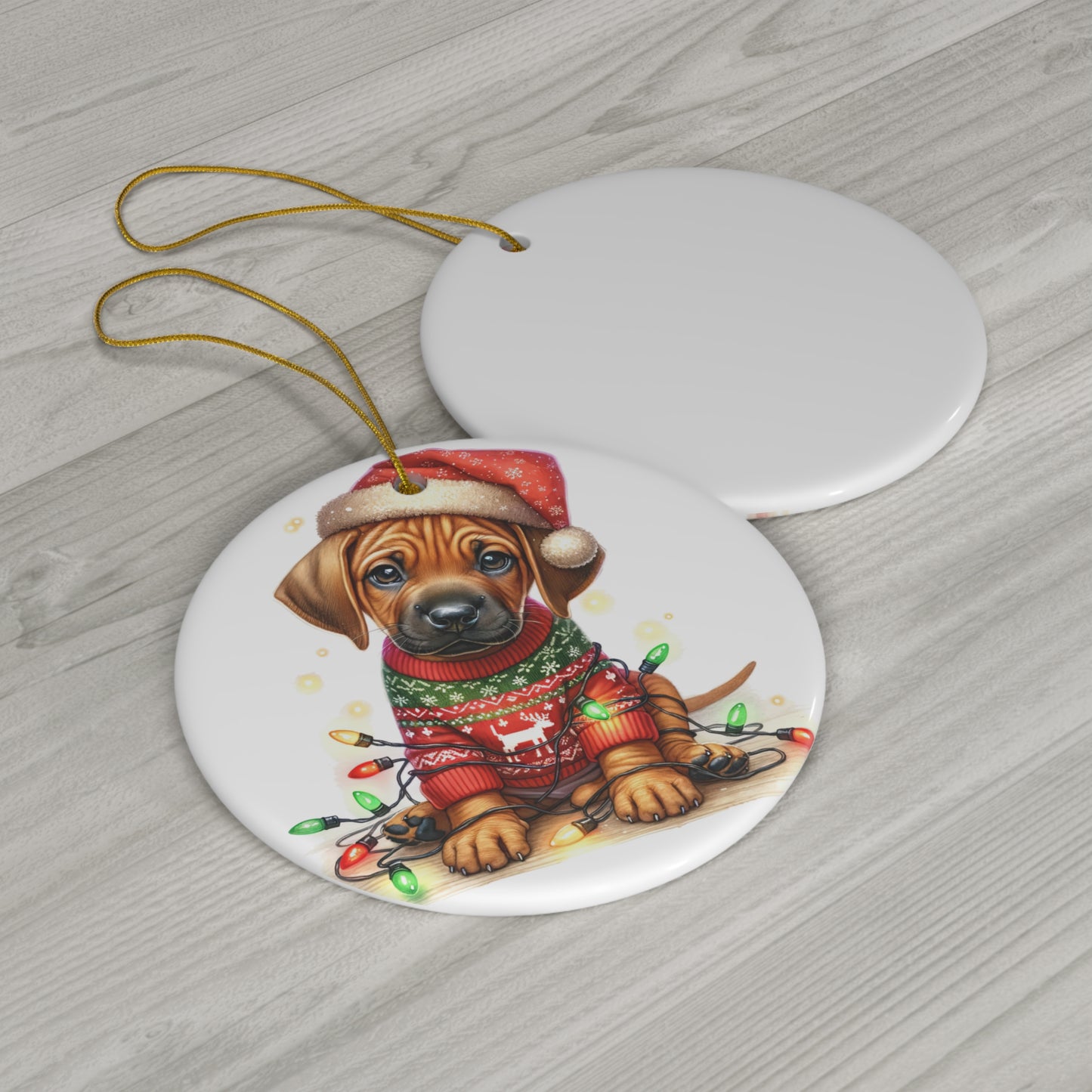 Ceramic Ornament - Rhodesian Ridgeback Christmas Puppy With Lights     Item #57986