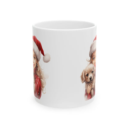 Santa Girl Holding Puppy Ceramic Mug 11oz  Item #423261