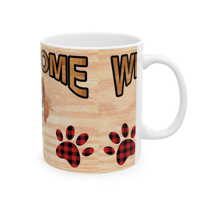 Welcome Dog Ceramic Mug — Cute Puppy Paw Print Coffee Cup 11oz   Item #64578
