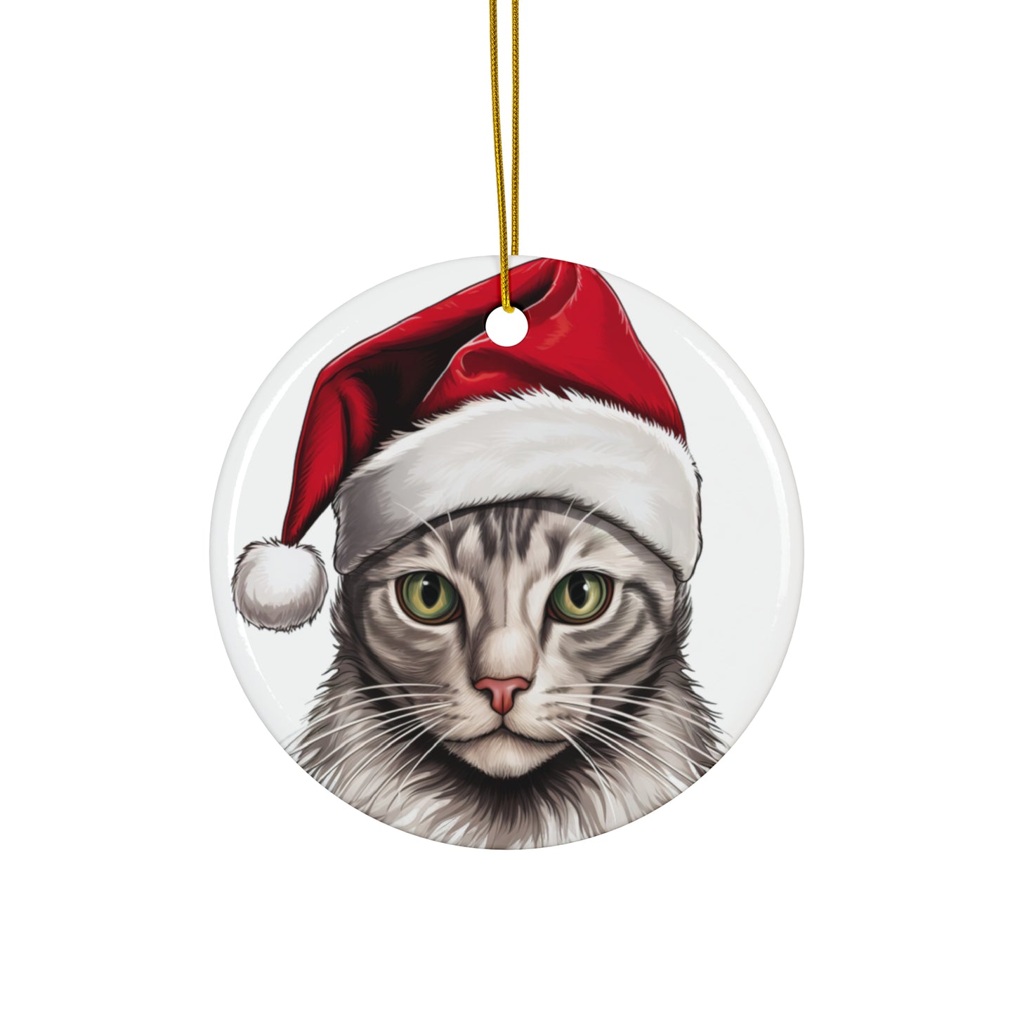 Arabian Mau Cat With Santa Hat Ceramic Ornament      Item #2865792