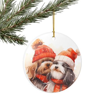 Christmas Ornament Featuring Cozy Shih Tzu Dogs in Winter Hats and Scarves   Item #554446