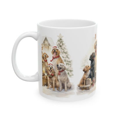 Holiday Dogs Ceramic Mug — Festive Labrador & Golden Retriever Christmas Coffee Cup 11oz  Item #647324
