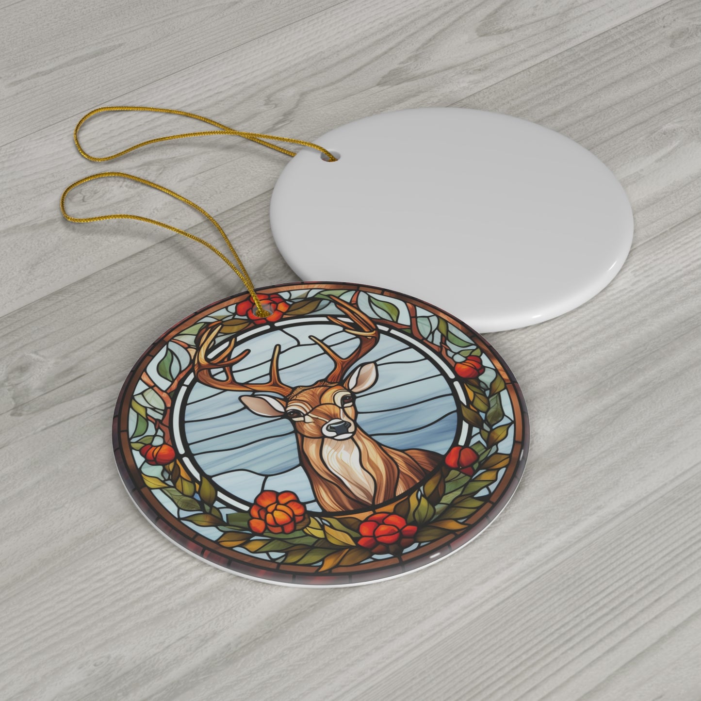 Christmas Deer With Flowers Ceramic Ornament         Item #5518827