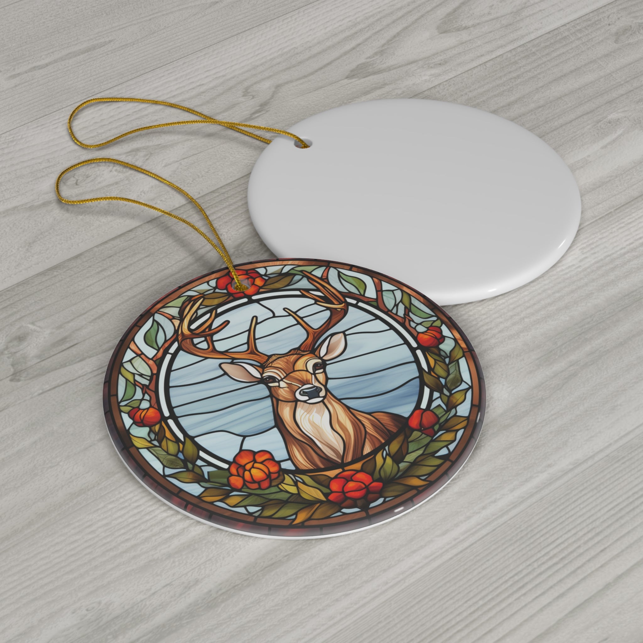 Christmas Deer With Flowers Ceramic Ornament         Item #5518827 - Buckshot's Bargain Barn