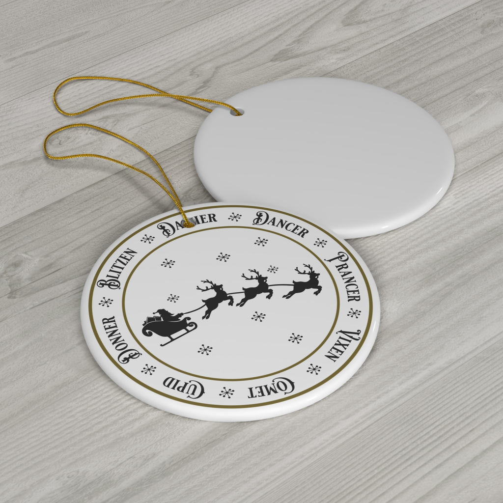 Santa Sleigh Reindeer Ceramic Disc Ornament           Item #1056987