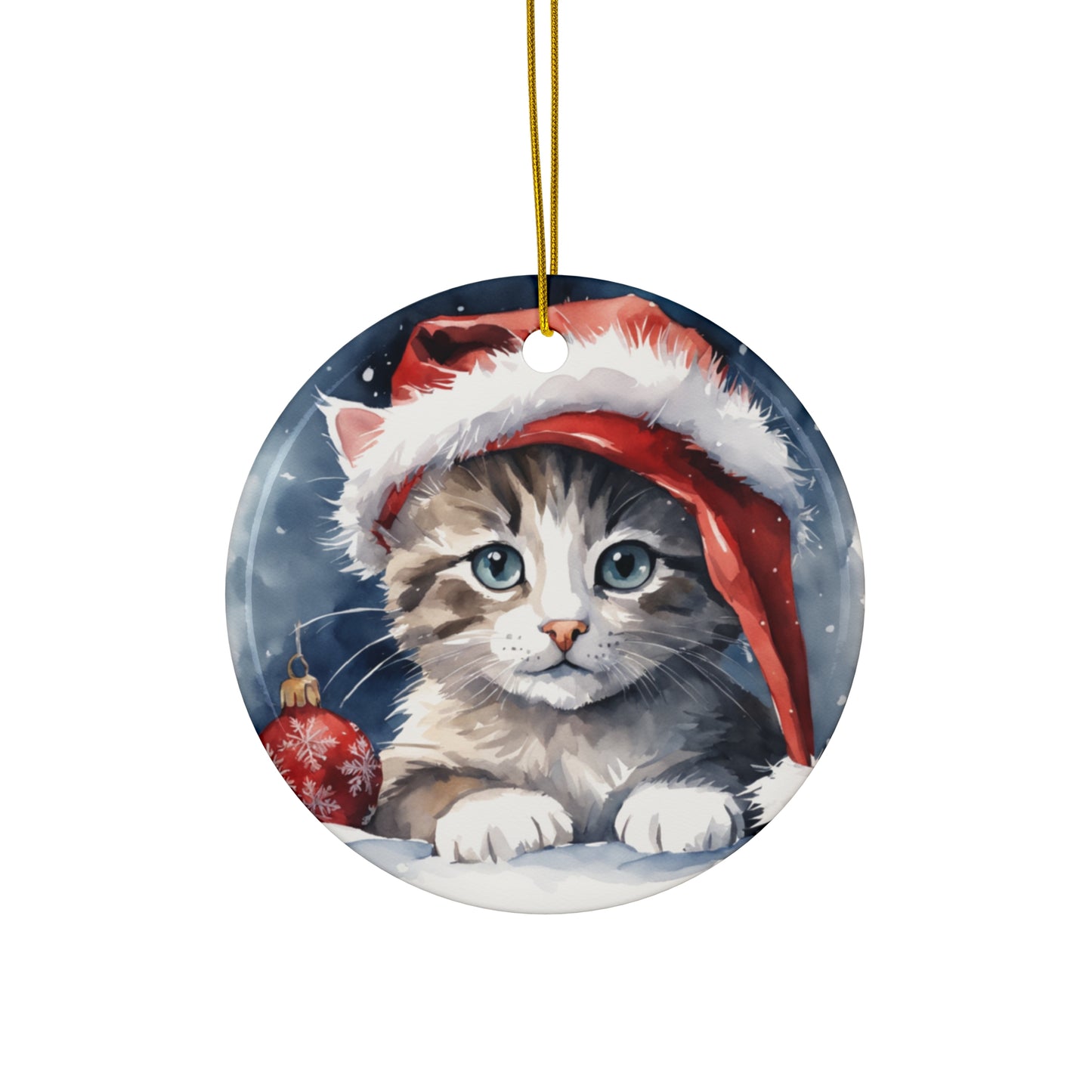 Christmas Cat Ceramic Disc Ornament     Item #6091594