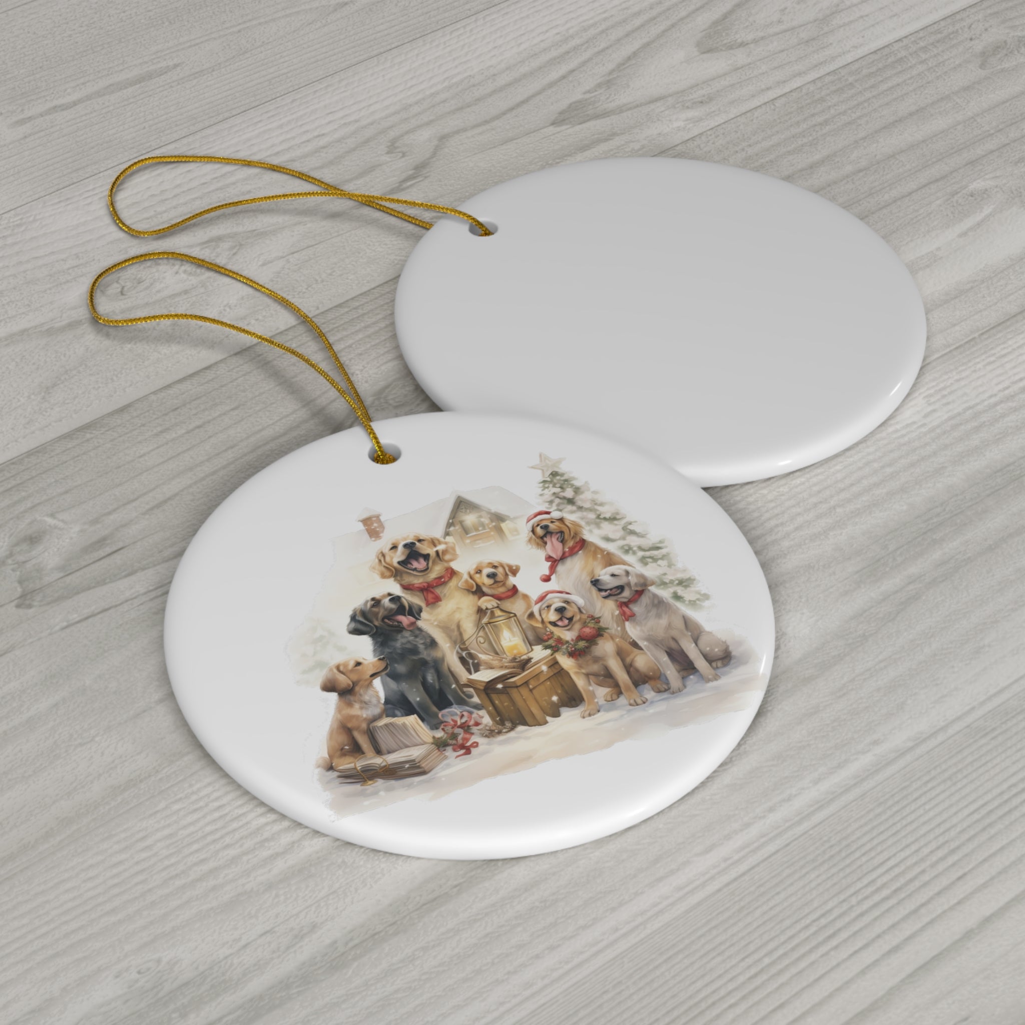Christmas Dogs Ceramic Disc Ornament               Item #474265