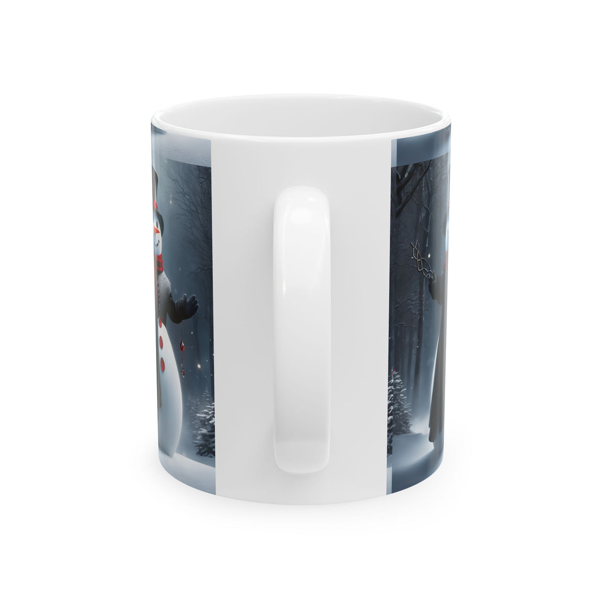 Snowman Holiday Mug – Festive Winter Scene Ceramic Coffee Cup 11oz    Item #27419