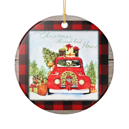 Christmas Ceramic Ornament – Red Truck, Christmas Tree & Buffalo Plaid Home Decor  Item #387294