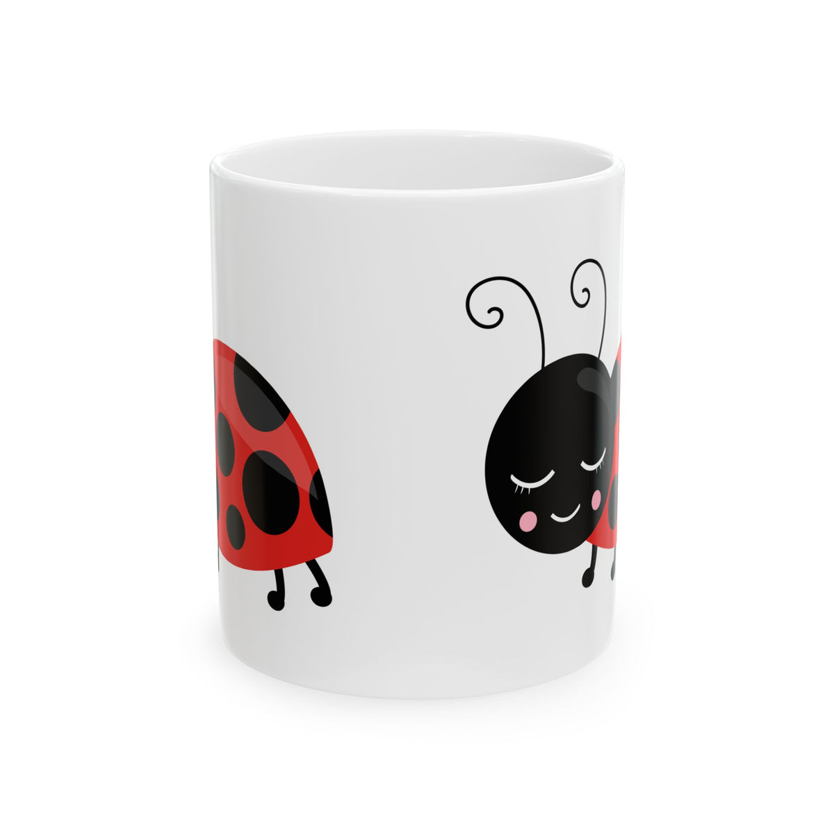 Cute Ladybug Ceramic Mug – Whimsical Red & Black Bug Coffee Cup 11oz   Item #533415