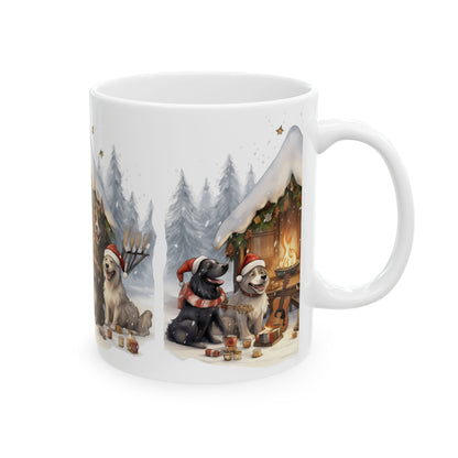 Holiday Cabin Dogs Ceramic Mug — Cozy Winter Christmas Dog Coffee Cup 11oz   Item #425803