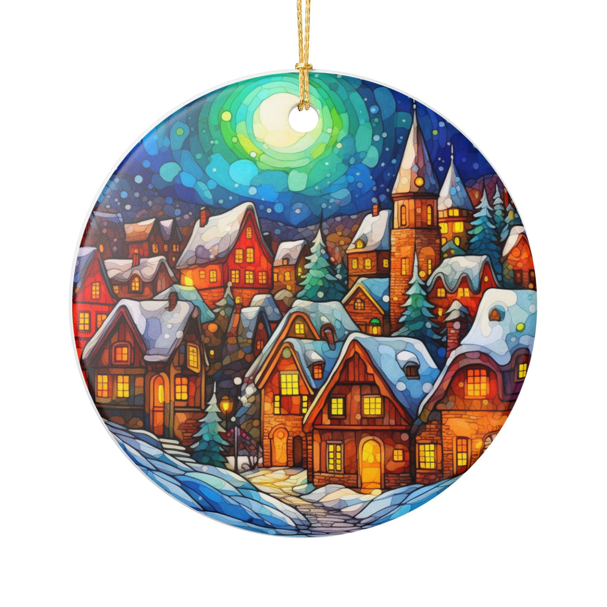 Snowy Christmas Village Ceramic Ornament   Item #119802